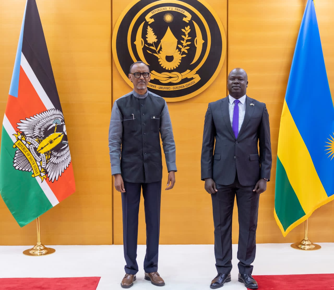 Amb. Simon Juach Deng with H.E Paul Kagame, President of the Republic of Rwanda after presentation of his Credentials