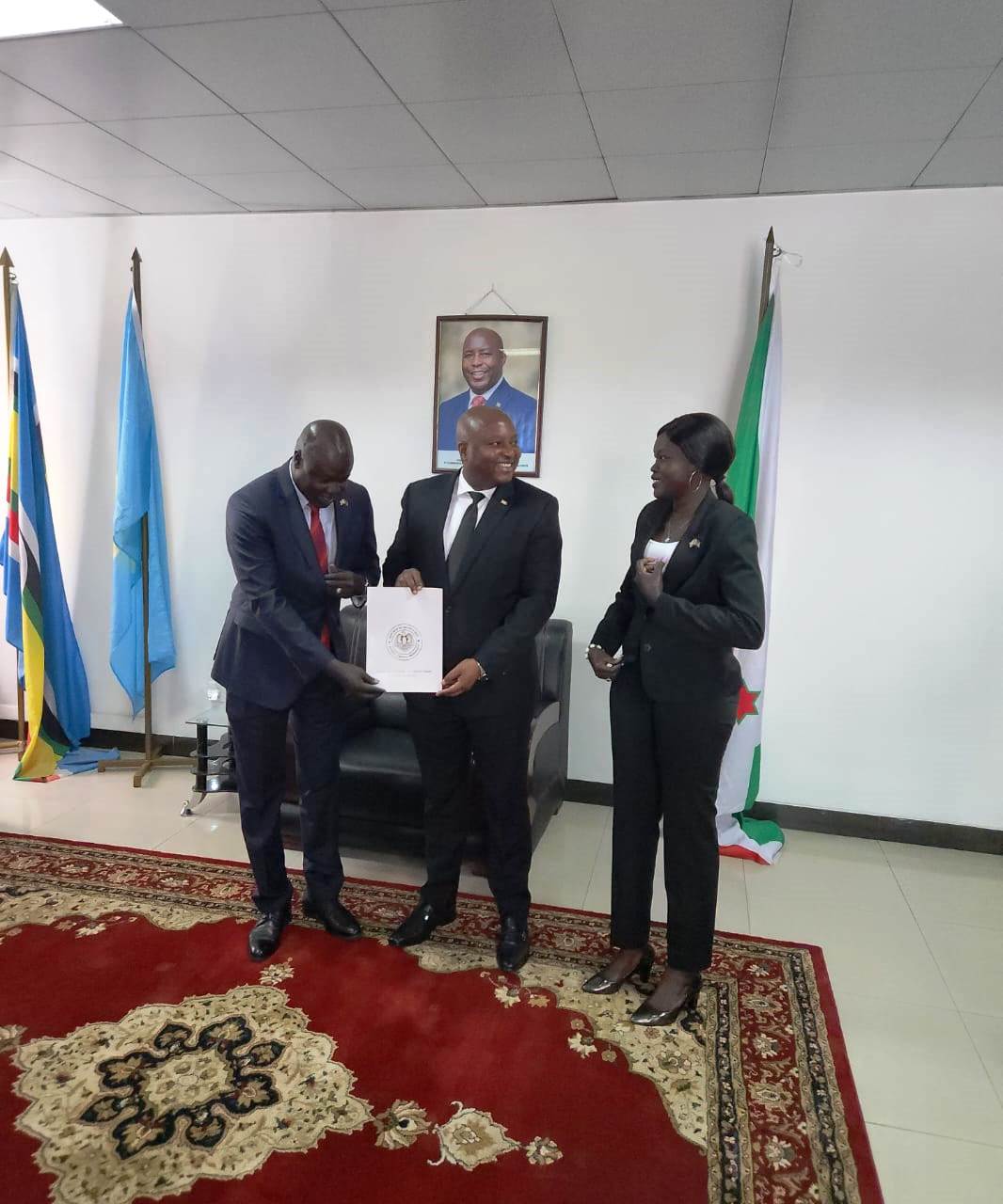 The South Sudan nonresident Ambassador to Bujumbura,  Burundi, H.E. Amb. Simon Juach Deng arriveS in Bujumbura with his accompanying delegation